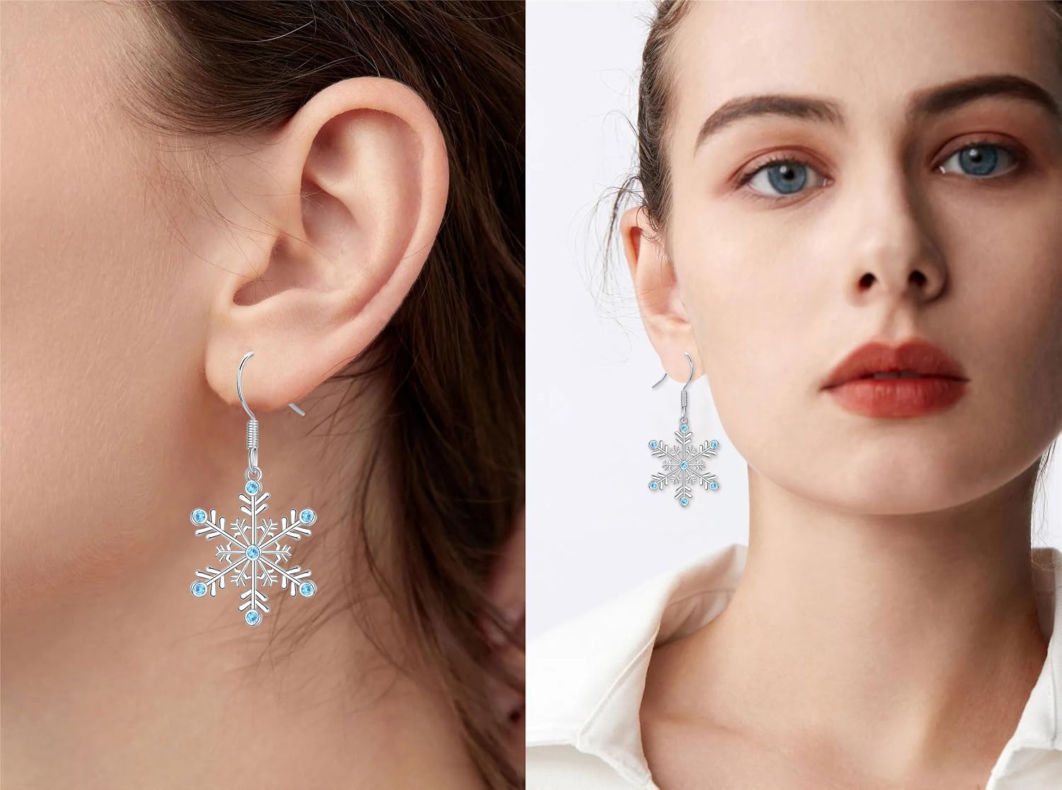Funte® 925 Sterling Silver Snowflake Earrings With Cubic Zirconia Silver Christmas Earrings Frozen Flower Drop & Dangle Earring For Xmas New Year Gifts (With Christmas Card And Jewelry Box) image 4