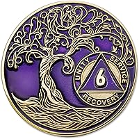 Vista 196 de Medallón AA de 5 años – Árbol de la Vida trenzado chapado en oro AA Chip de recuperación – morado