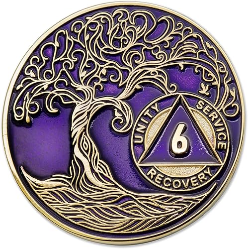 Miniatura 197 de Medallón/Ficha/Ficha de Recuperación AA Sobriety Mint de 2 Años, Árbol de la Vida Retorcido, Dorado - Negro