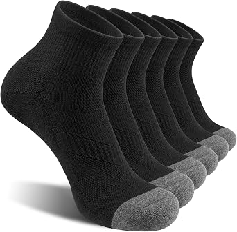 Lapulas Mens Ankle Socks Cotton Cushioned Athletic Running Socks 6 Pack | Quarter Crew, Arch Support, Non-Slip