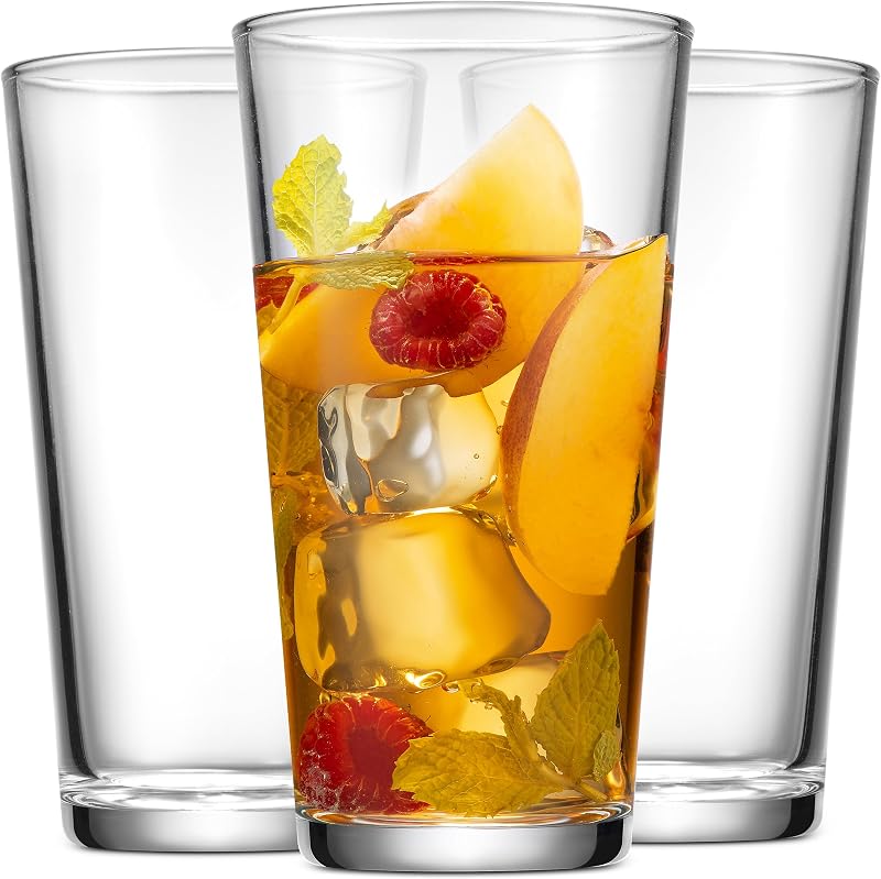 Juego de vasos para beber Home Essentials: 10 vasos de vidrio altos, 16 onzas. Vasos básicos de agua, cerveza, zumos, cócteles, vino, té helado, vasos de bar. Apto para lavavajillas.
