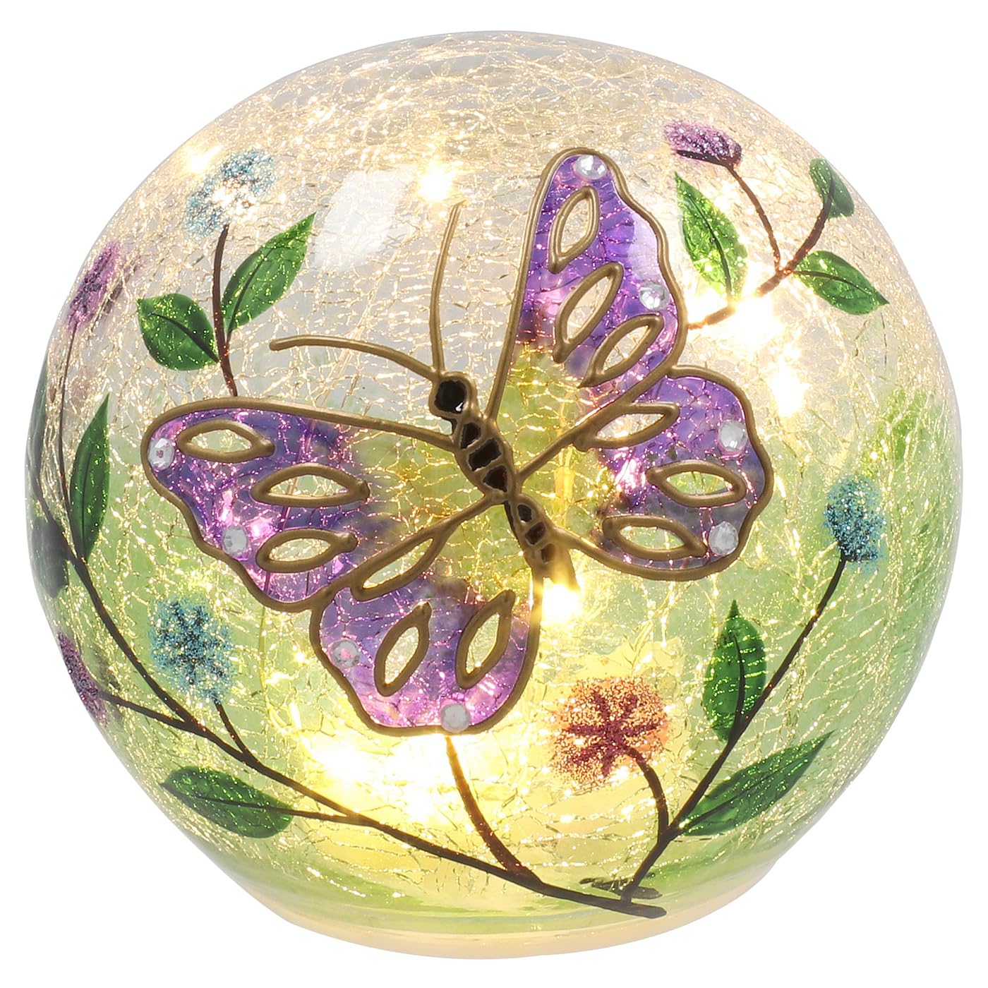 Shudehill Giftware Crackle LED Light Up Ball Purple Butterfly Small or Large Home Decoration (Large)