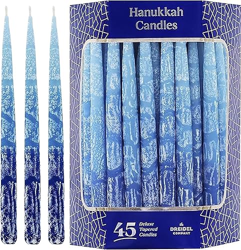 Miniatura 6 de Velas de Hanukkah sin goteo multi azul esmeriladas de lujo cónicas de Janucá (paquete individual)