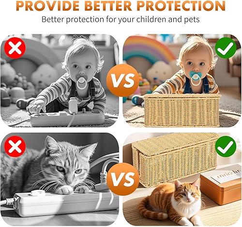 Miniatura 3 de ShellKingdom Caja de organización de cables, cuerda de ratán tejida a mano, caja organizadora con tapa para oficina en casa, TV, computadora,