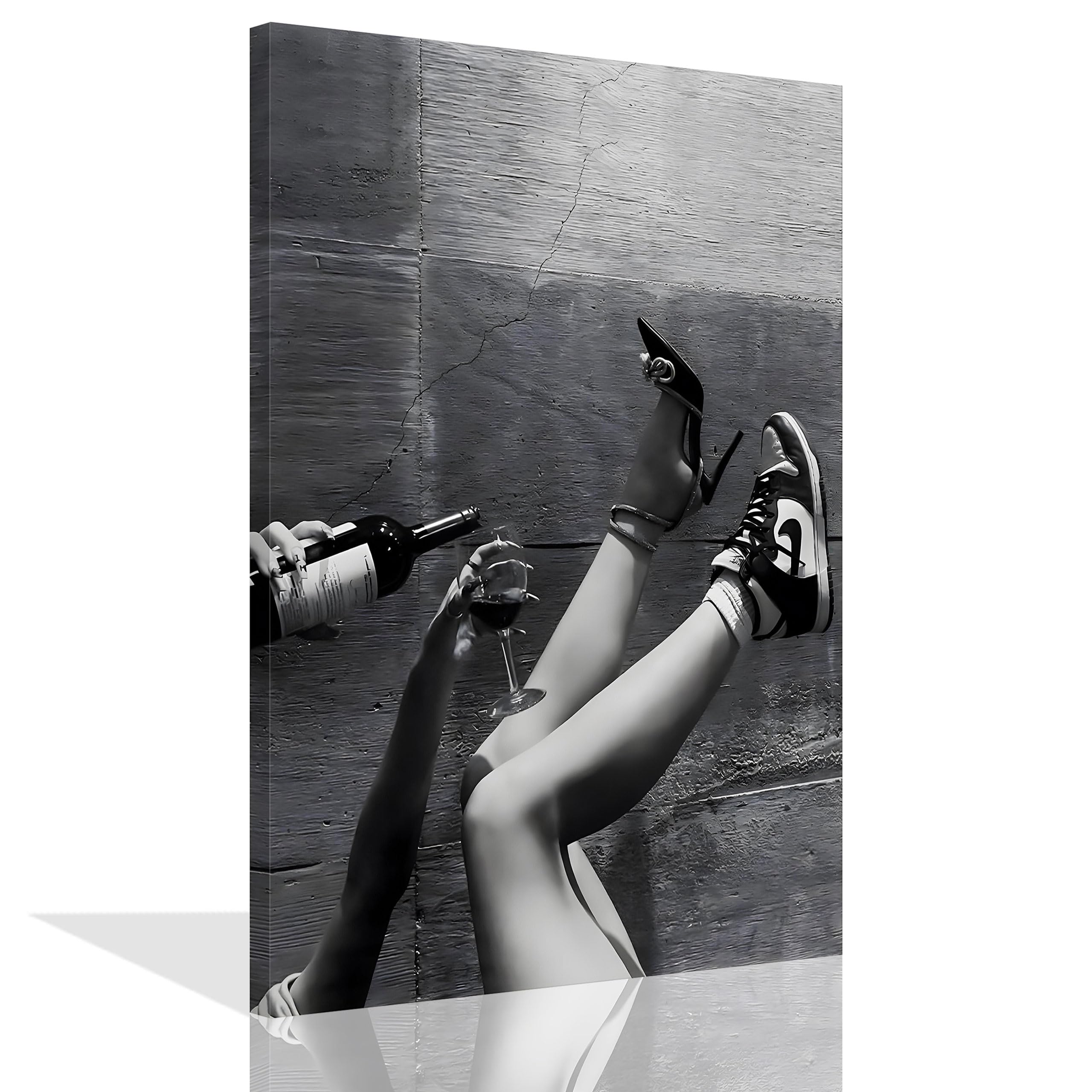 Funky Black And White Canvas Wall Art Retro Aesthetic Poster Trendy Vintage Bar Cart Pictures Elegant Urban Feminist Prints Eclectic Sneakers High