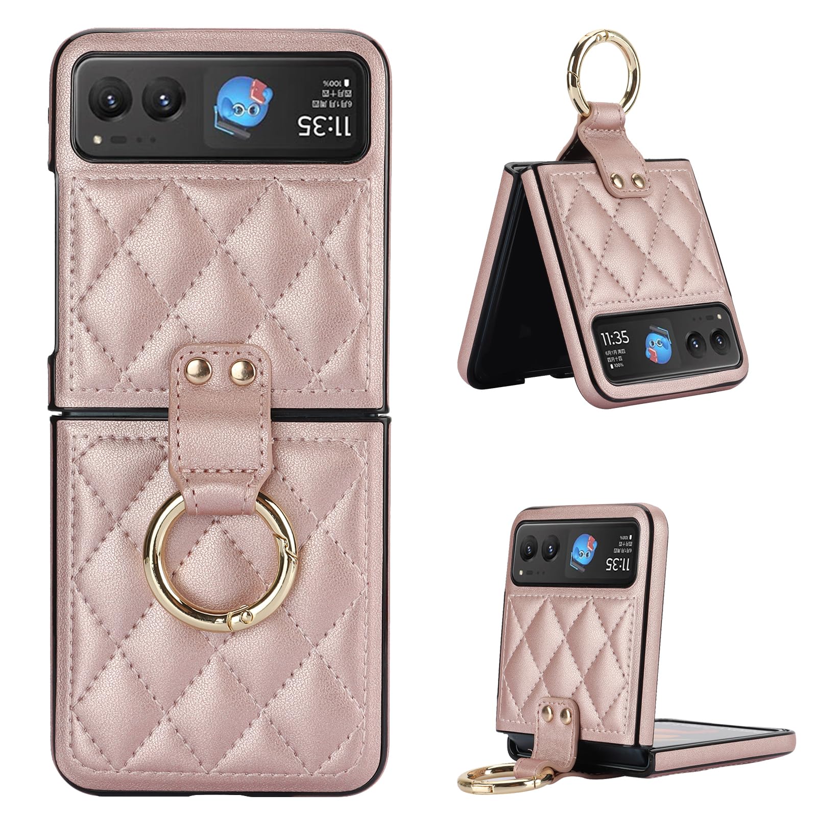 XNXCEVI for Motorola Razr Case with Ring, Premium Leather Back Cover Anti-Scratch Shockproof Case for Motorola Razr 2023 (Rose Gold)