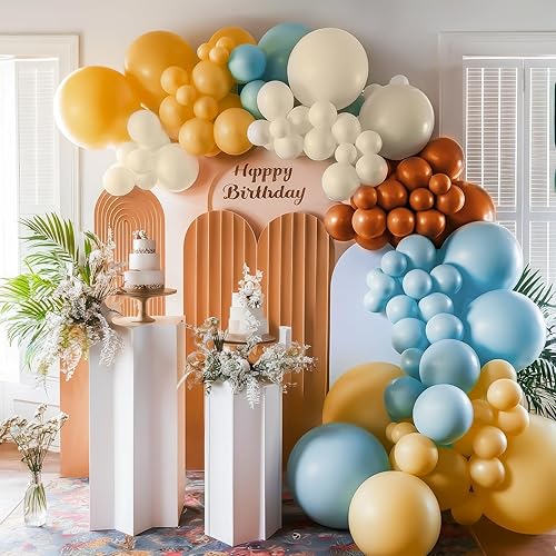 Miniatura 6 de Here Comes the Son - Kit de arco de globos, guirnalda de globos retro azul amarillo bohemio con mostaza, amarillo, pastel, azul, arena, blanco,