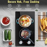 Vista 5 de Cocina eléctrica de 2 quemadores, encimera eléctrica de 12 pulgadas, control de perilla de quemador de estufa de 120 V, estufa de 2000 W