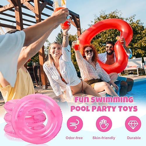 Miniatura 3 de 4 flotadores inflables para piscina con asas, anillos de natación rosa transparente, tubos de piscina para adultos, adolescentes, piscina de verano,
