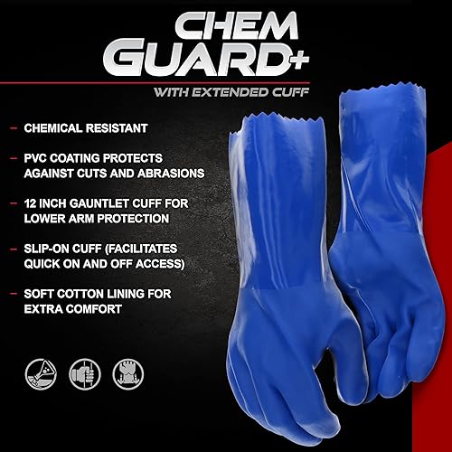 Miniatura 5 de Boss Protector químico unisex con puño extendido de 12 pulgadas, guantes de trabajo de seguridad, resistentes a productos químicos, revestimiento de