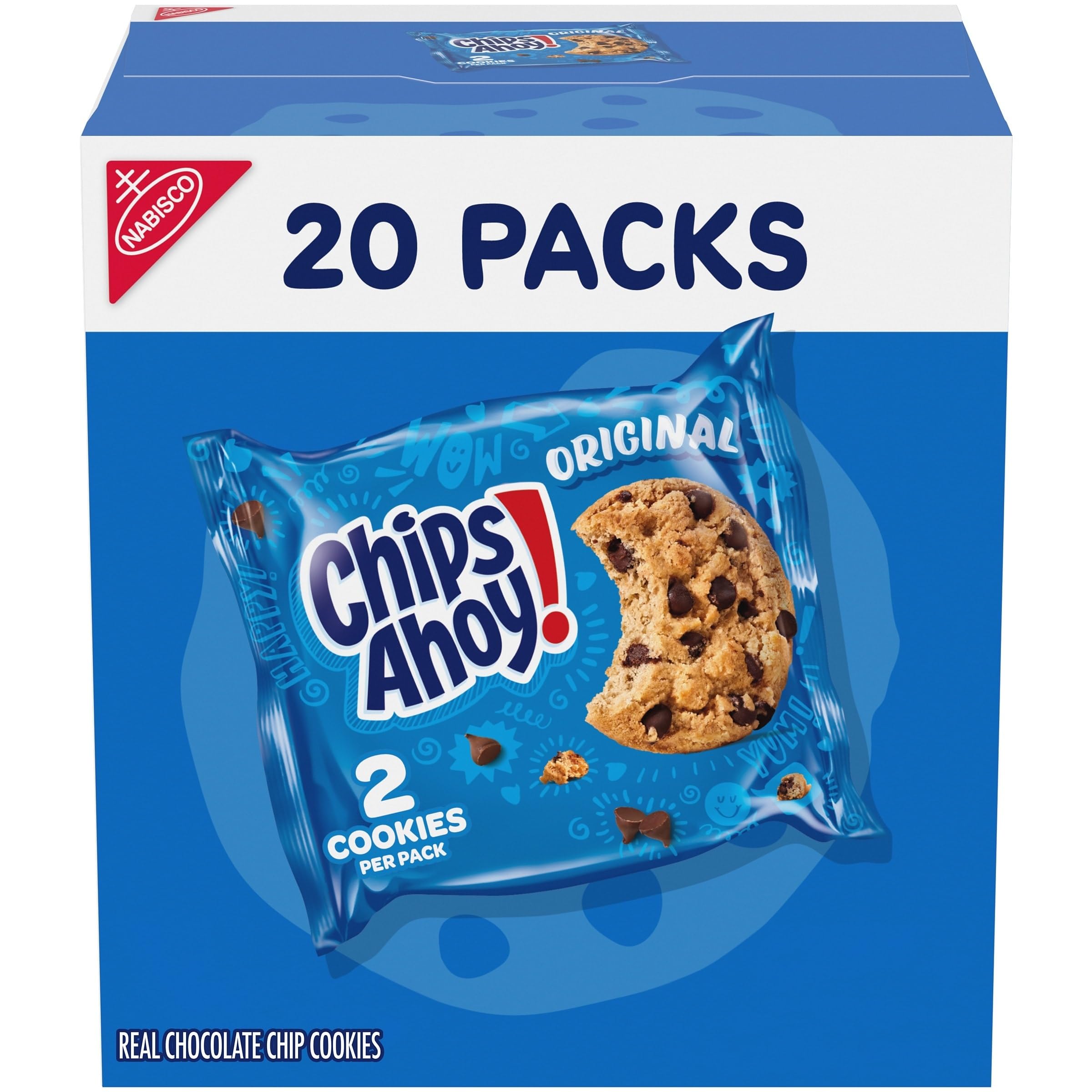 CHIPS AHOY! Original Chocolate Chip Cookies, 20 Snack Packs (2 cookies per pack)