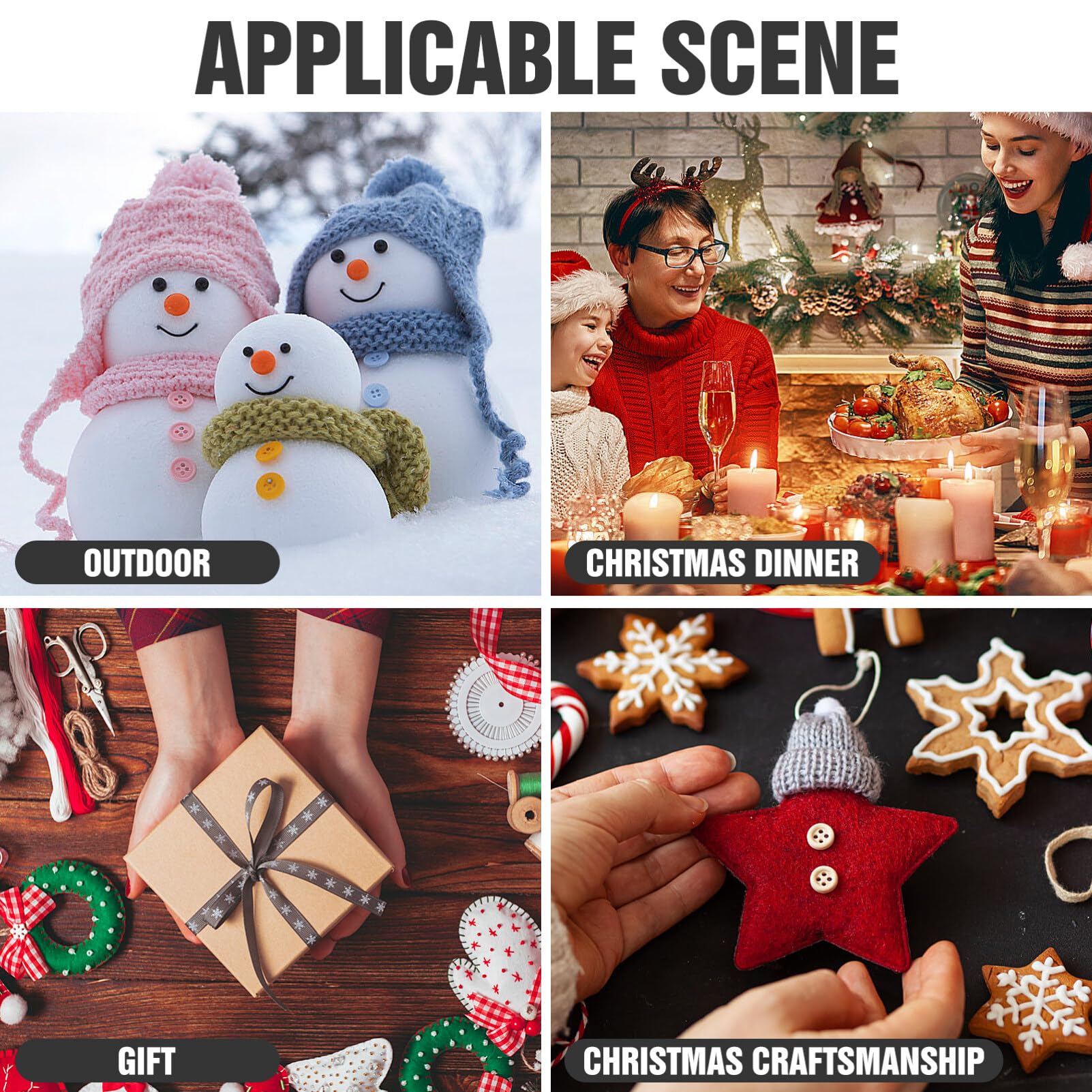 FOMIYES 320pcs Christmas DIY Snowman Kit Snowman Nose Buttons Mini Black Top Hats for Snowman Doll Crafts Making - Image 4