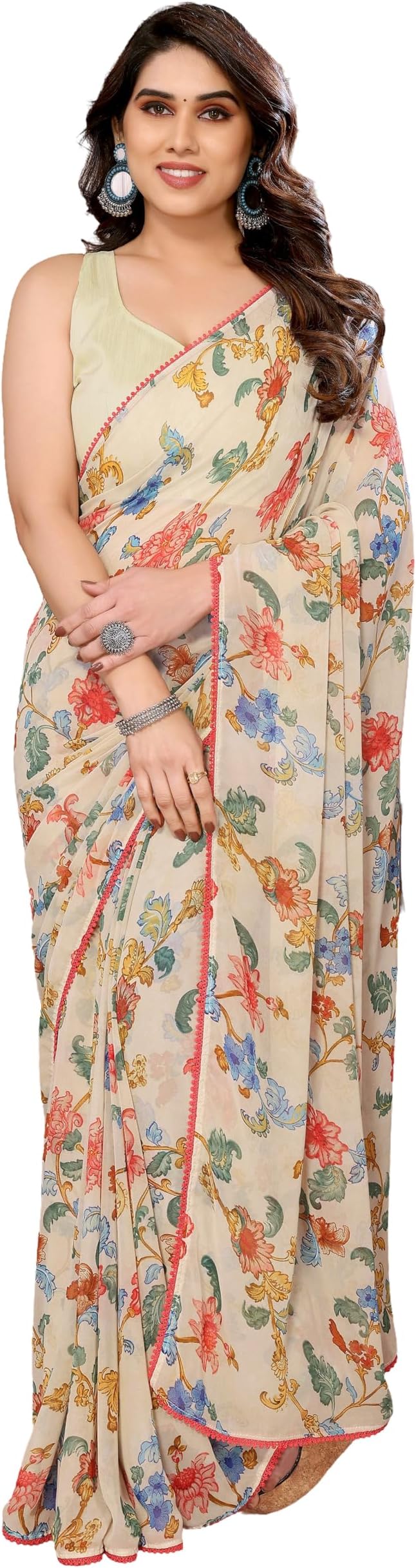 DIVUSReady to wear Pre draped Prestitched one min readymade Designer Parywear saree with Unstitch Blouse (Off White)