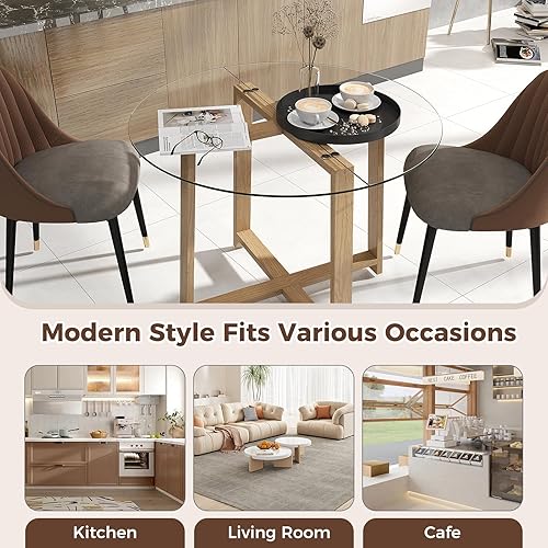 Miniatura 7 de Tangkula Juego de mesa de comedor redonda de vidrio de 42 pulgadas para 4-6, mesa moderna de vidrio templado de 0.3 pulgadas con 4 sillas