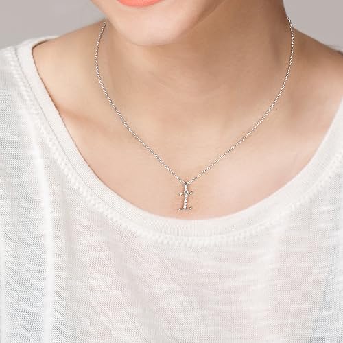 Miniatura 3 de DZON Sterling Silver 120Ct TDW Diamond Studded Initial Charms Alphabet Name Letters A-Z Pendant Necklace for Women(I-J,I2)