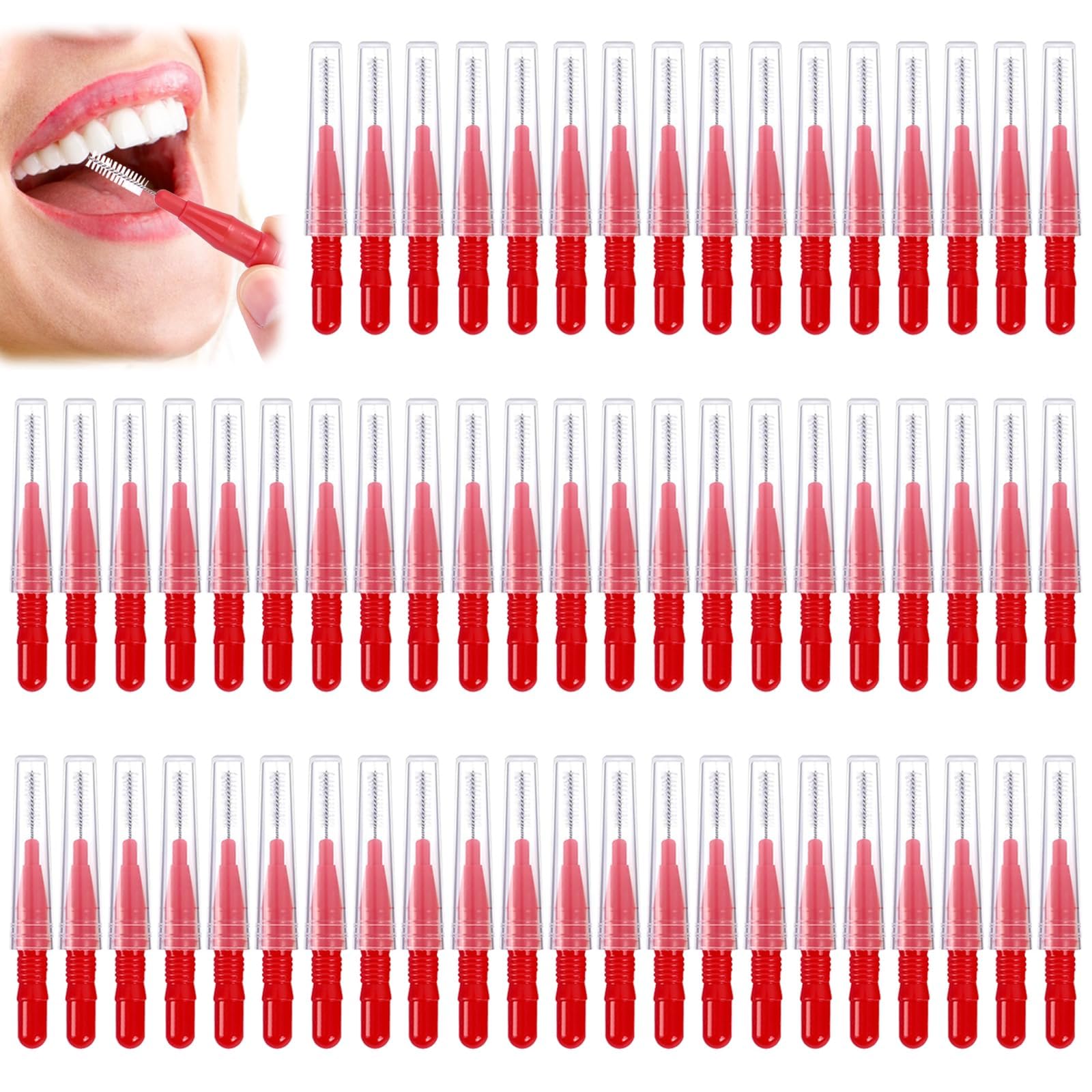 Interdental Brushes Red – 60 PCS 3 mm Soft Flexible Interdental Brushes with Caps - Ideal for Cleaning Small Gaps Between Teeth and Daily Oral Care-image-33