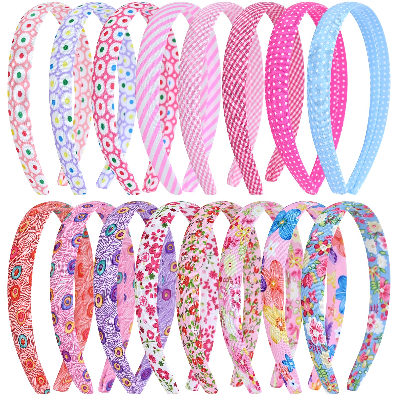 Dizila 16 Pieces Width 2cm/0.8" Stripe Plaid Polka Dot Floral Plastic Headbands Hair Hoops Accessories for Kids Teens Girls