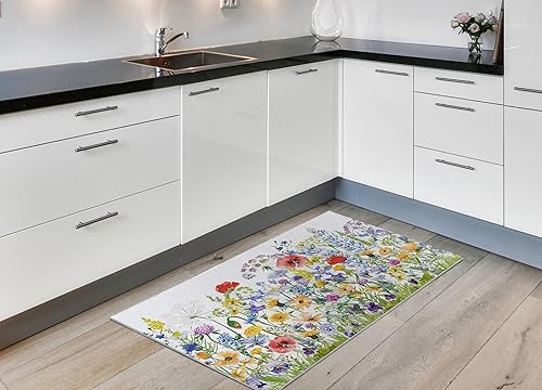Miniatura 2 de MDQAO Tapete de goma antideslizante con diseño de flores silvestres coloridas de 17 x 30 pulgadas, tapete de flores de primavera y verano para