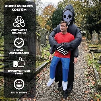 OriginalCup® Inflatable Grim Reaper Costume Exceptional Costume for Halloween Premium Quality Adult Polyester Inflation System Included