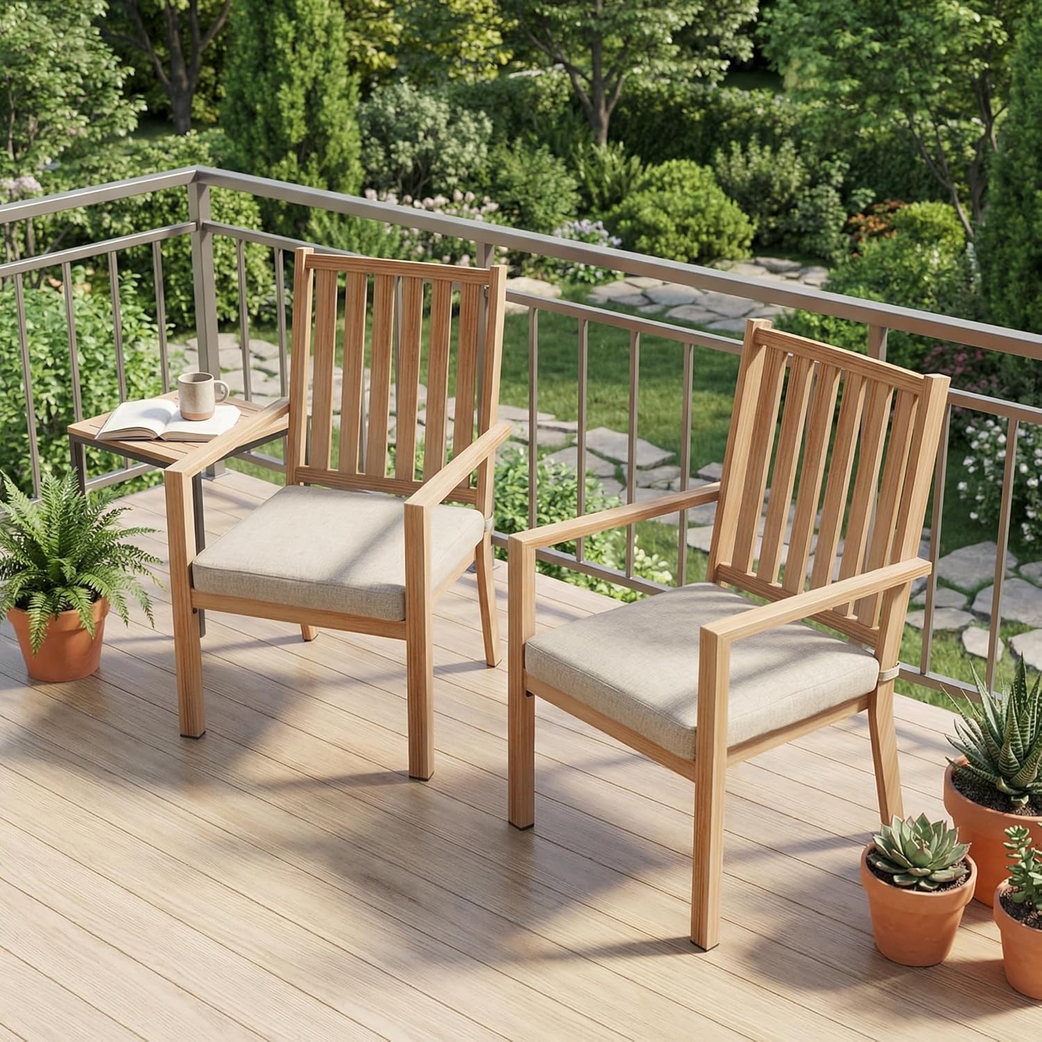 RoyalCraft Aluminum Outdoor Patio Chairs Set of 2, Outdoor Chairs with Waterproof Cushions, Outdoor Dining Chairs with Armrests, Metal Patio Furniture Set for Porch, Balcony, Deck, Backyard, Brown