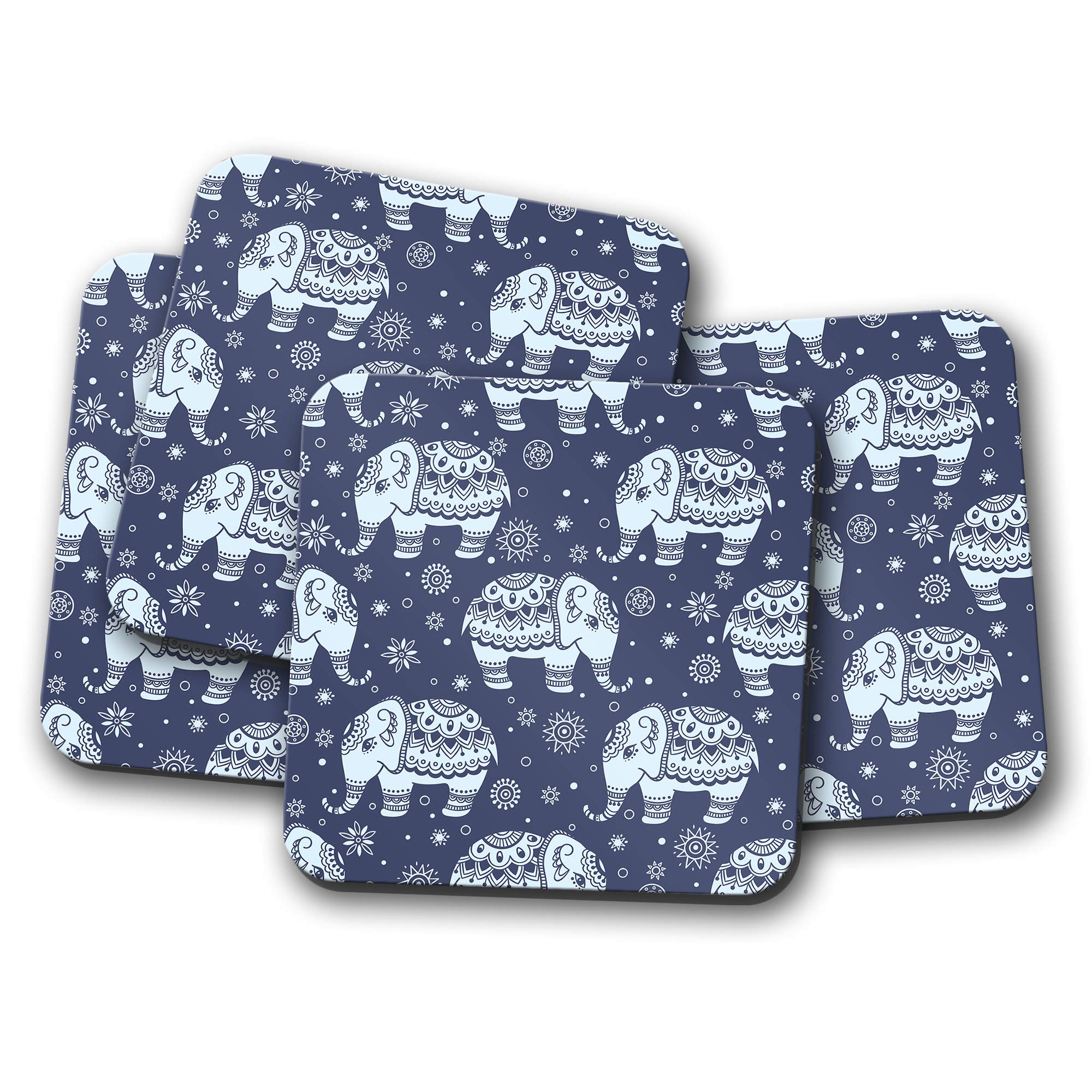 Destinationvinyl Multicolor 4 Set - Beautiful Elephant Coaster - Elephants Cute Mum #8824