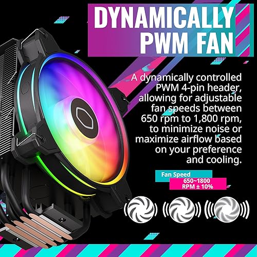 Miniatura 10 de Cooler Master Hyper 212 Halo Black enfriador de aire para CPU, ventilador PWM Halo de 120 mm, ARGB de doble bucle, cubierta superior de aluminio, 4