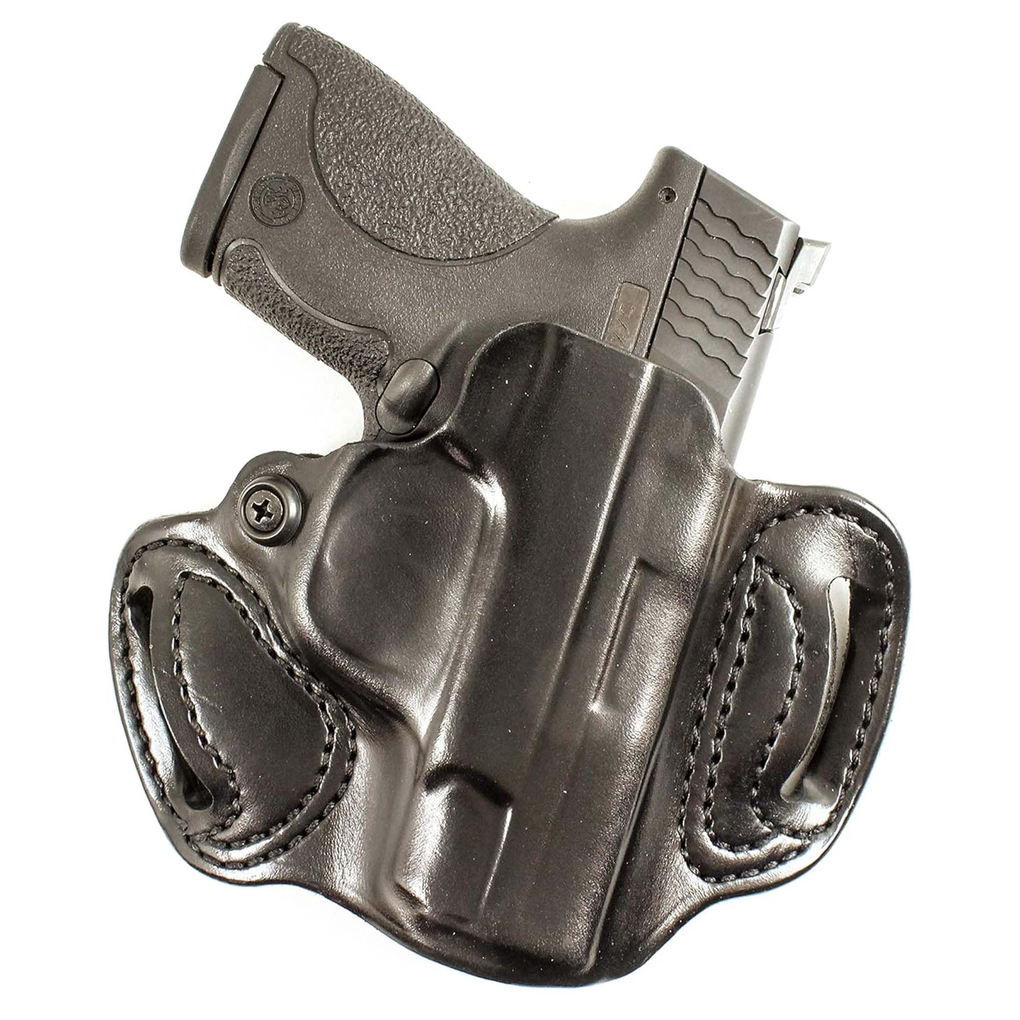 Mini Slide Holster - OWB Gun Holster, Belt Slide Leather Holster for Pistols, Quick Draw, Fits the S&W M&P Shield 9/40, S&W M&P Shield M2.0 9/40, S&W M&P 9 Shield Plus- Right Hand Draw, Black