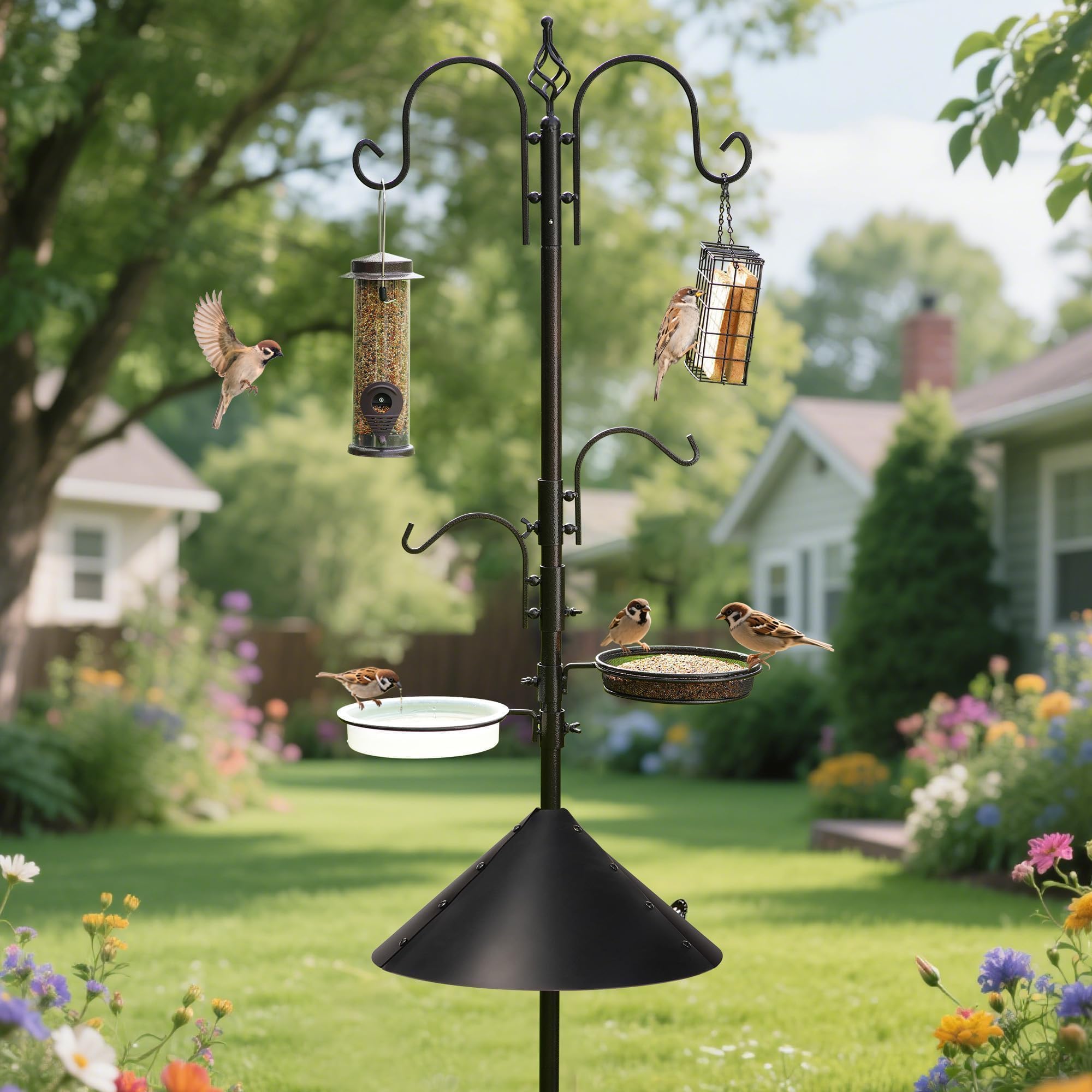 ERYTLLY Bird Feeders Bird Feeding Station Kit Bird Feeding Pole Wild Bird Feeder Hanging Kit with Squirrel Guard Baffle Suet Cage Tube Bird Feeder Planter Hanger Multi Feeder for Attracting Wild Birds - Detailed View