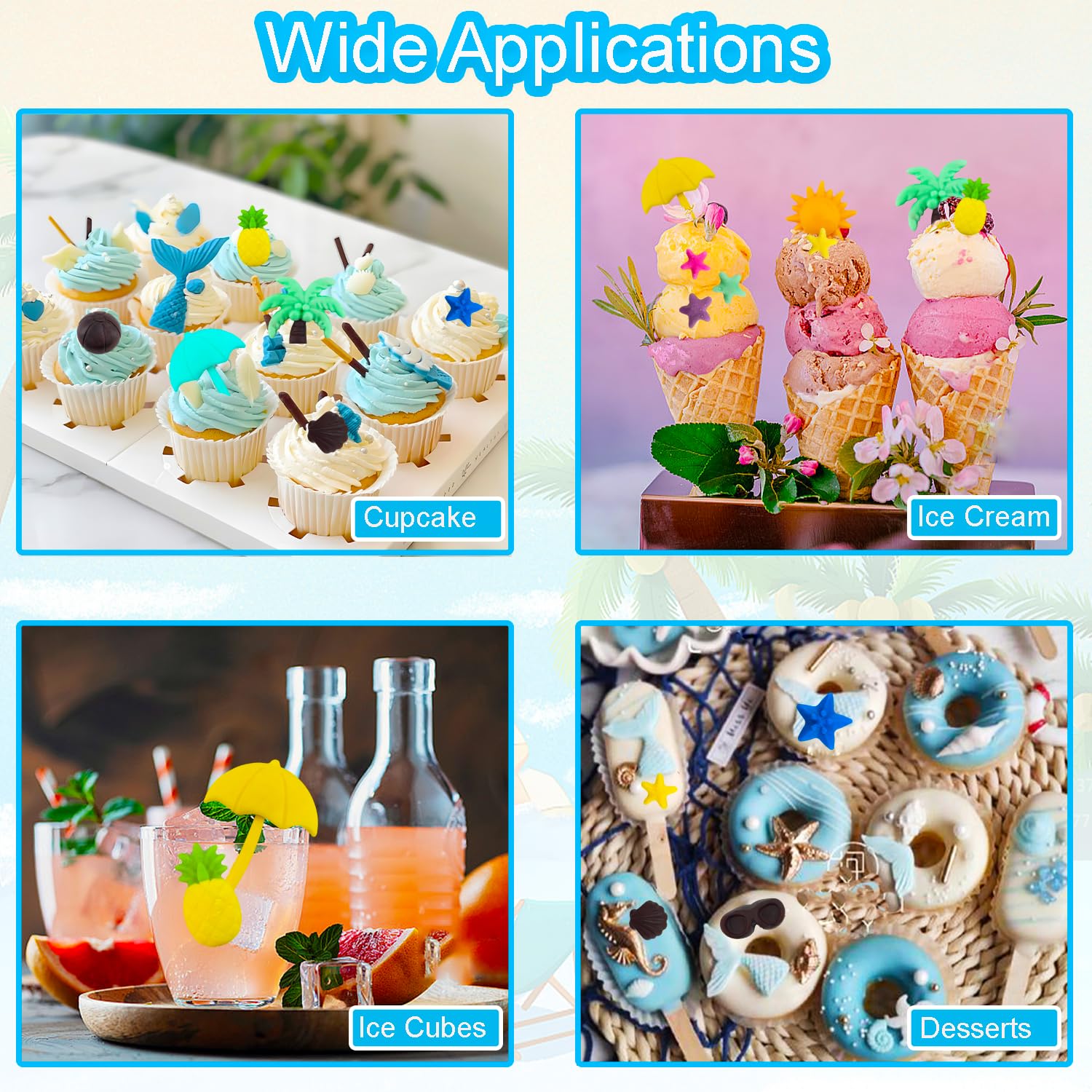Molde de silicona para chocolate, árbol de coco, estrella de mar, farol, piña, chocolate, para fiesta tropical de verano, mar, gelatina, galletas, molde para hornear, 2 piezas