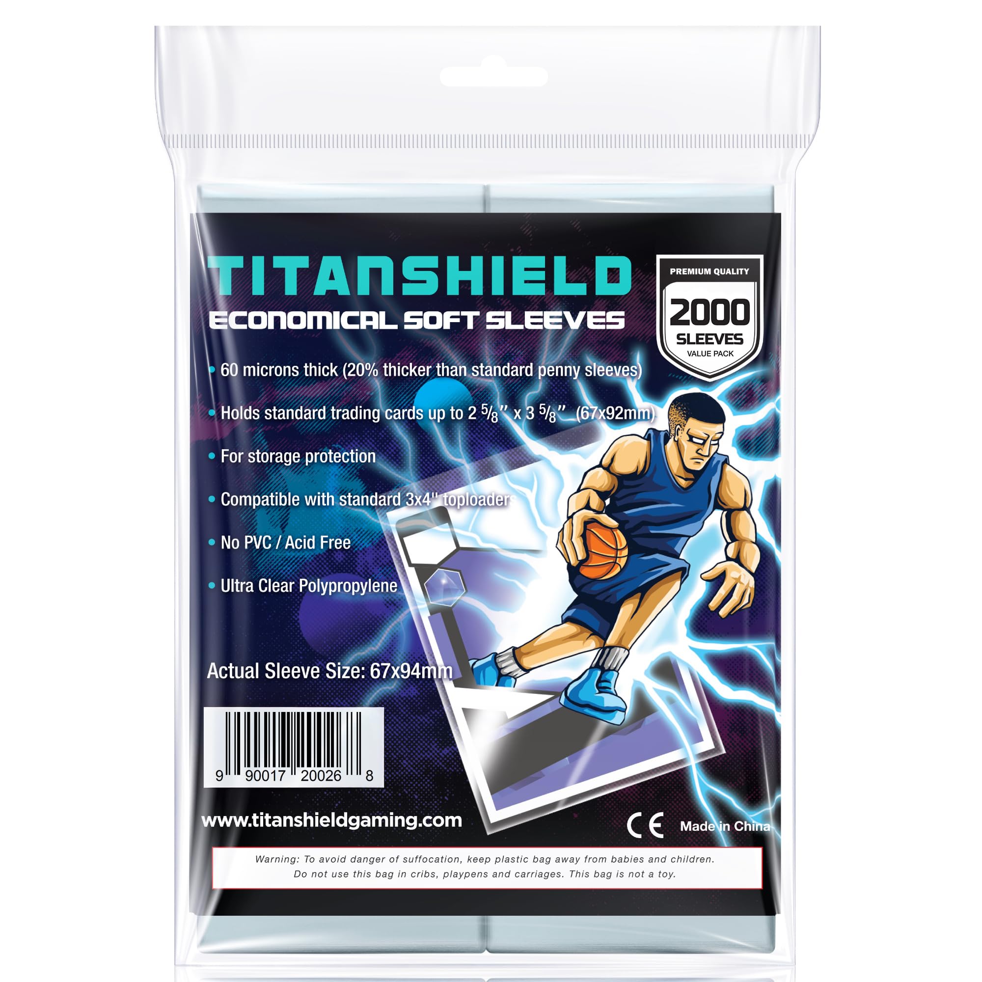 TitanShield Economical Soft Penny Card Sleeves 2-5/8” x 3-5/8” (67x94mm), Ultra Clear (2000)