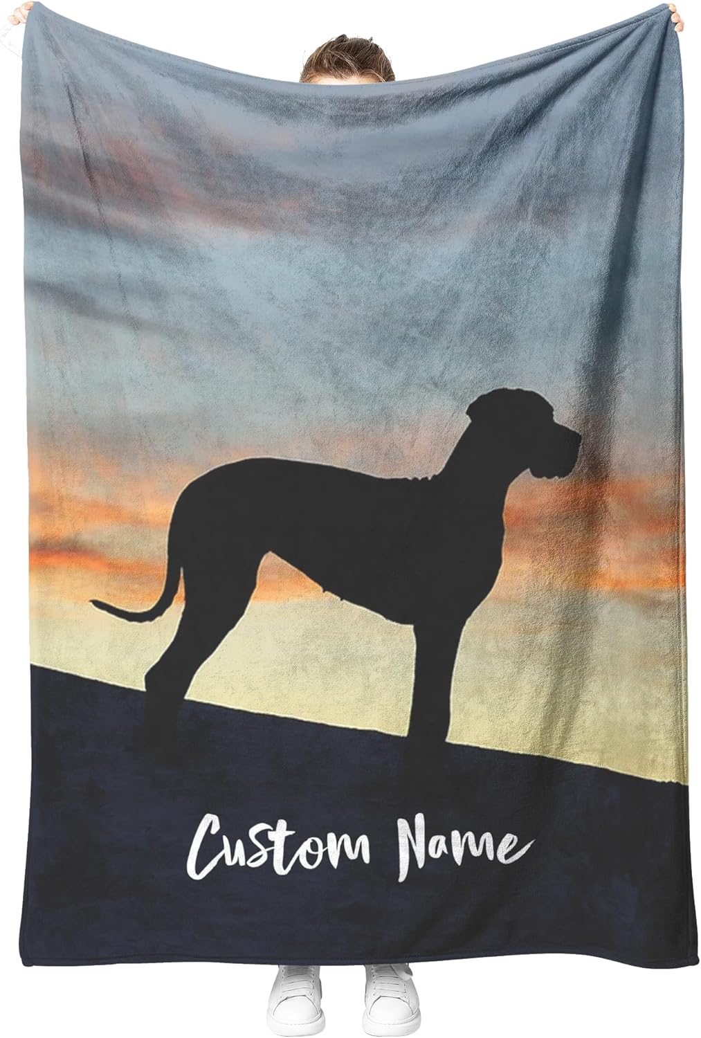 Custom Great Dane Blanket – Personalized Name Throw with Majestic Dog Silhouette Design, Soft Fleece Blanket for Dog Lovers (Medium 50x60 Inches)