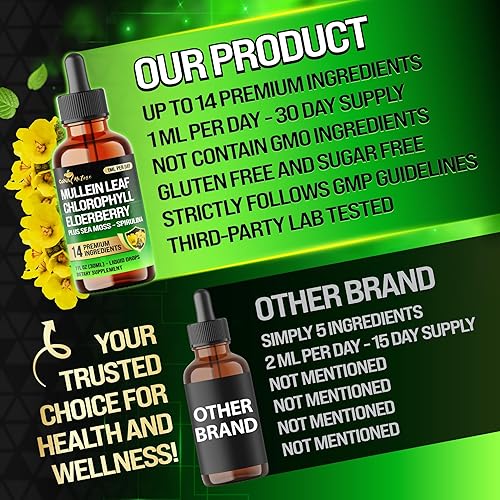 Miniatura 5 de Gotas líquidas de gordolobo 14 en 1 con gordolobo, saúco, musgo marino, espirulina, clorella, malvavisco, cereza ácida, flor de la pasión y más para