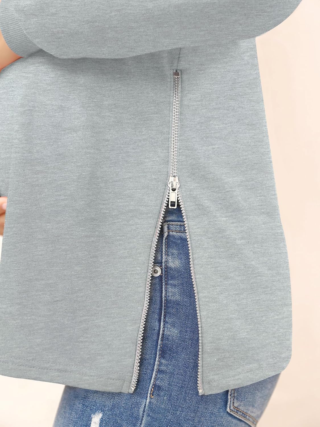 Women's Maternity Shirts Long Sleeve Sweatshirt Zipper Split Side Pregnancy Casual Tunic Top - Image 4