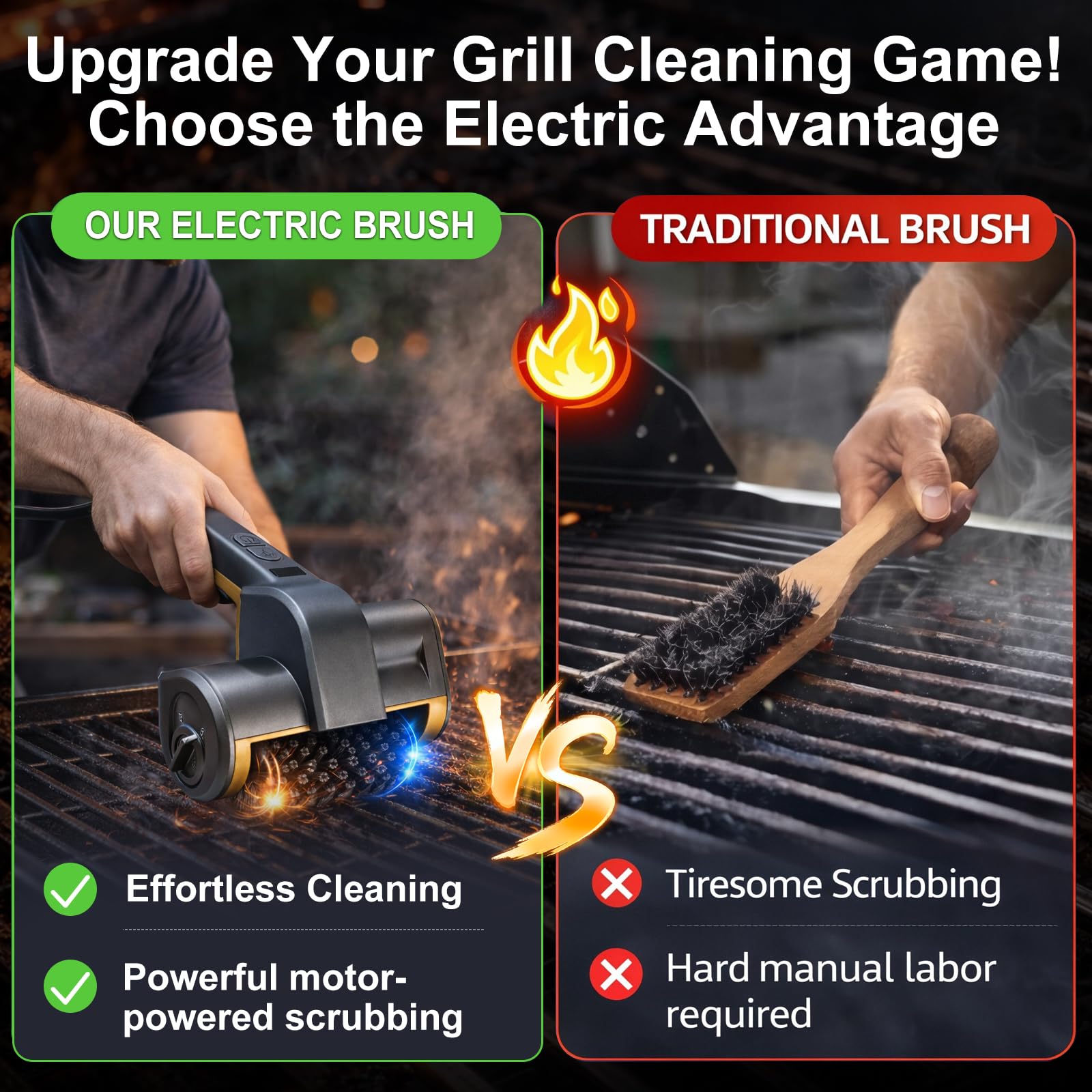 Transplant ‌Pulisci Griglia BBQ Elettrico, Spazzola Elettrica Per Barbecue，Senza Fili con 3 Accessori Barbecue, 3 Velocità, Resistente all'Acqua, in Acciaio Inossidabile per Griglie in Ghisa e Plancha