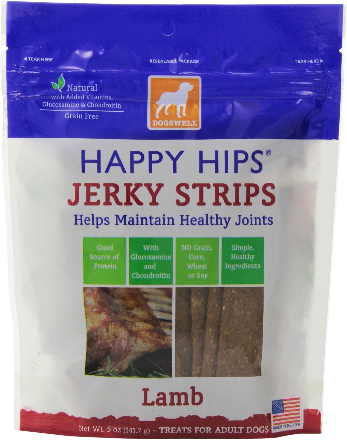 Dogswell Happy Hips Lamb Jerky Strips Dog Treats, 5Oz