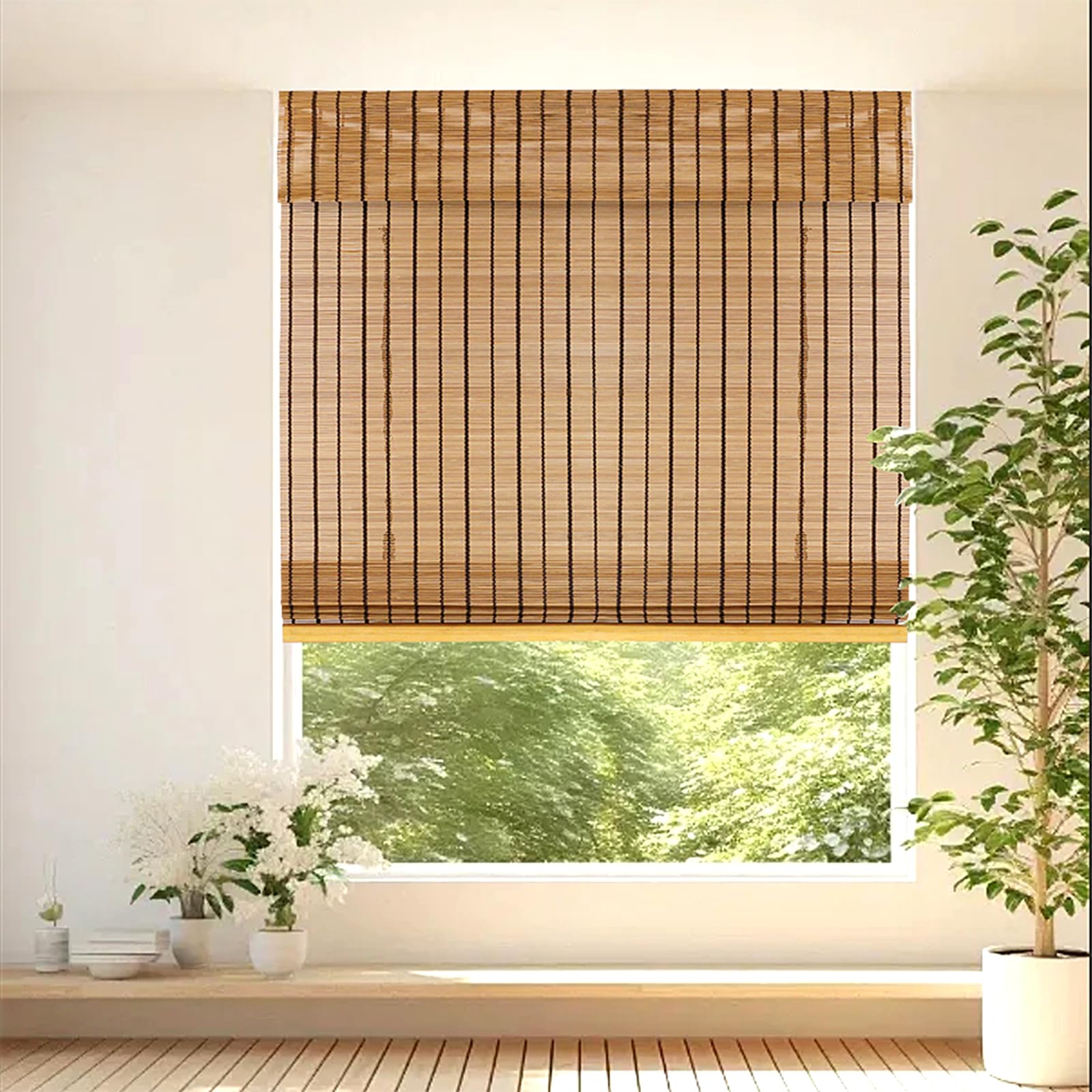 Bamboo Blinds, Shades Roman for Windows Window Home Patio & Shade 47" W X 71" H - Light Filtering Cordless Blinds for Interior Windows - Real Natural Bamboo Material - Mounting Hardware Included