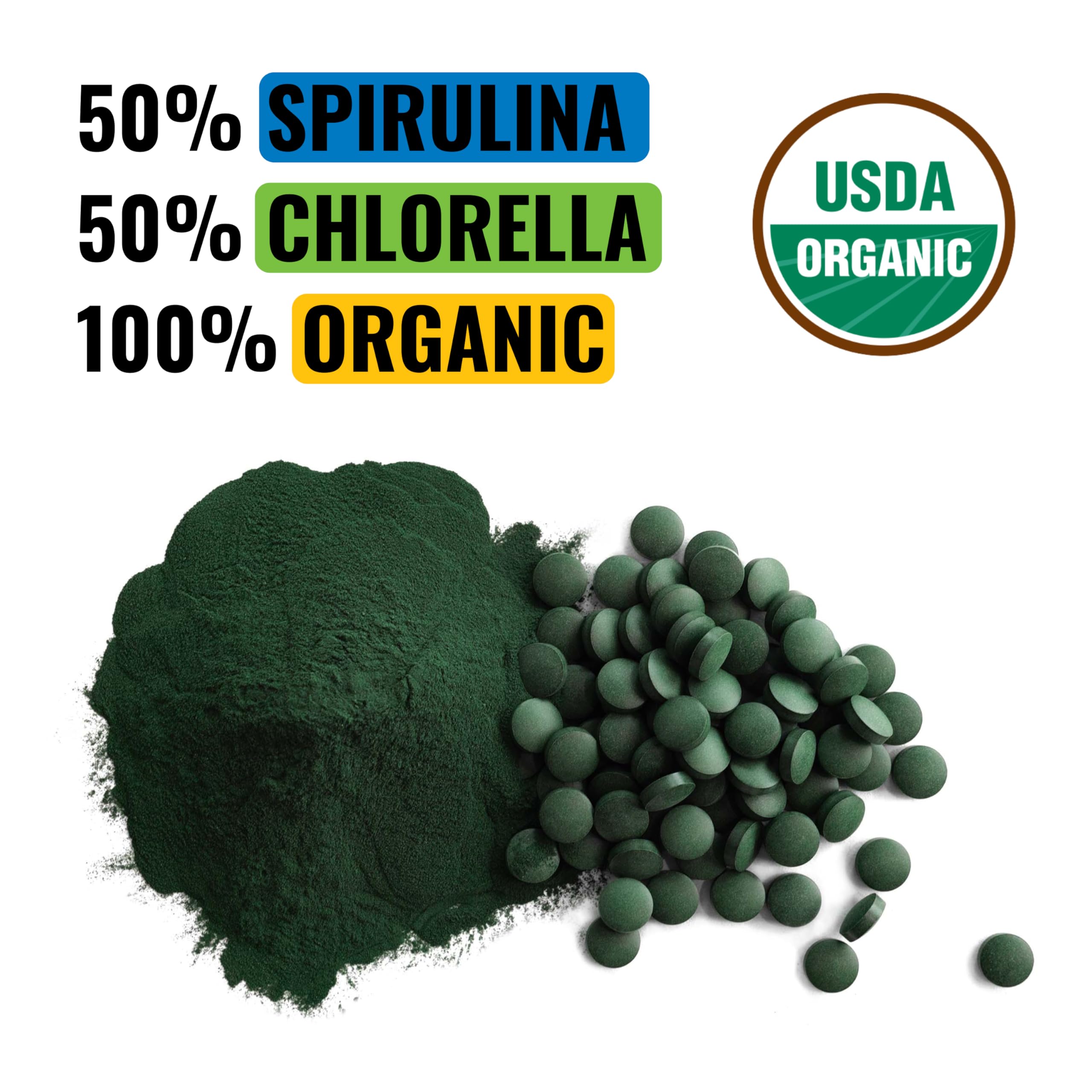 Organic Spirulina Chlorella | Supergreens | USDA Organic | 1000 Tablets - 250 G (8.8 oz) | Vegan | Alkalyzing | Nutrient Dense | Protein Dense — Amazon image 3