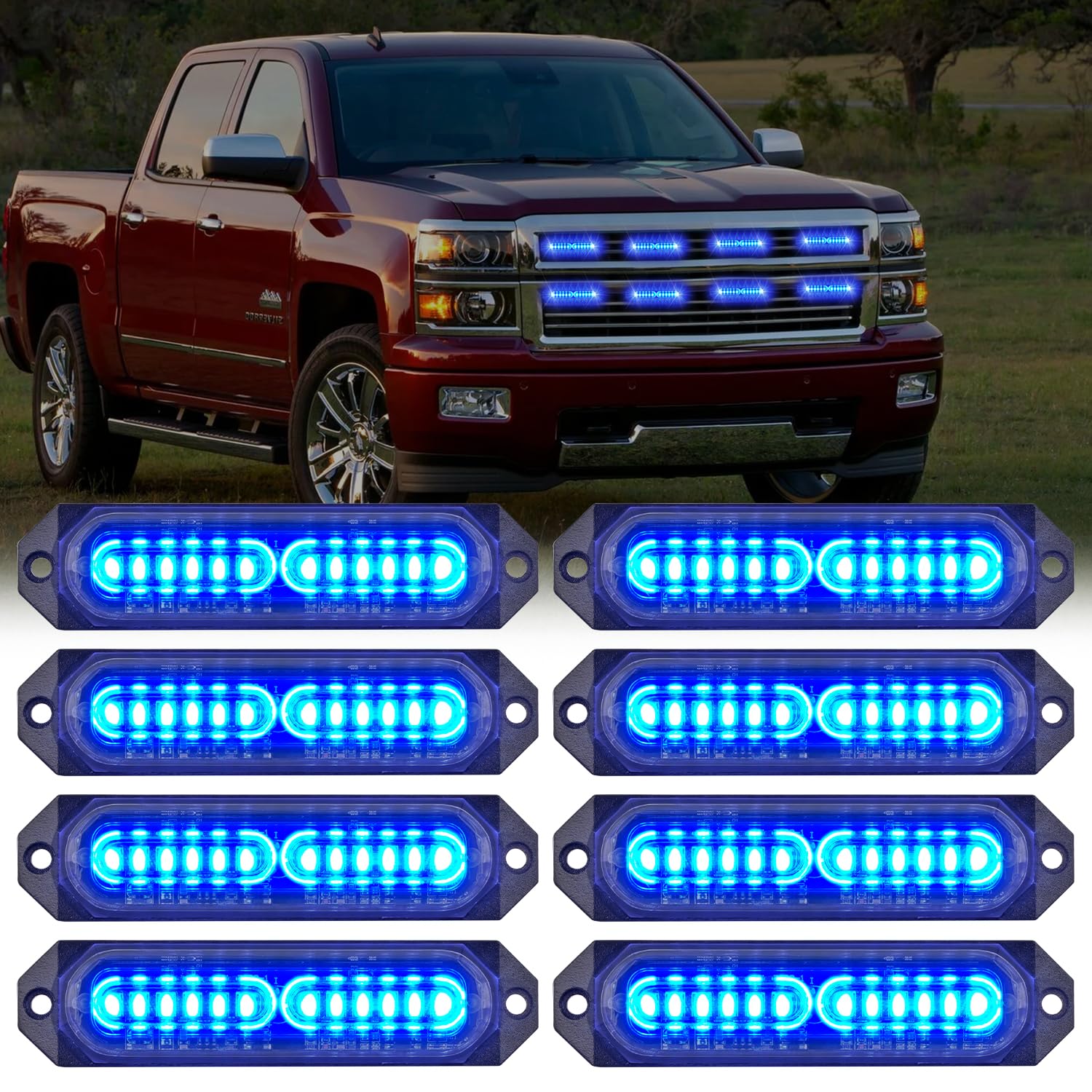 Nilight 8PCS LED Strobe Lights 12V 24V Amber White Sync Feature Ultra Slim