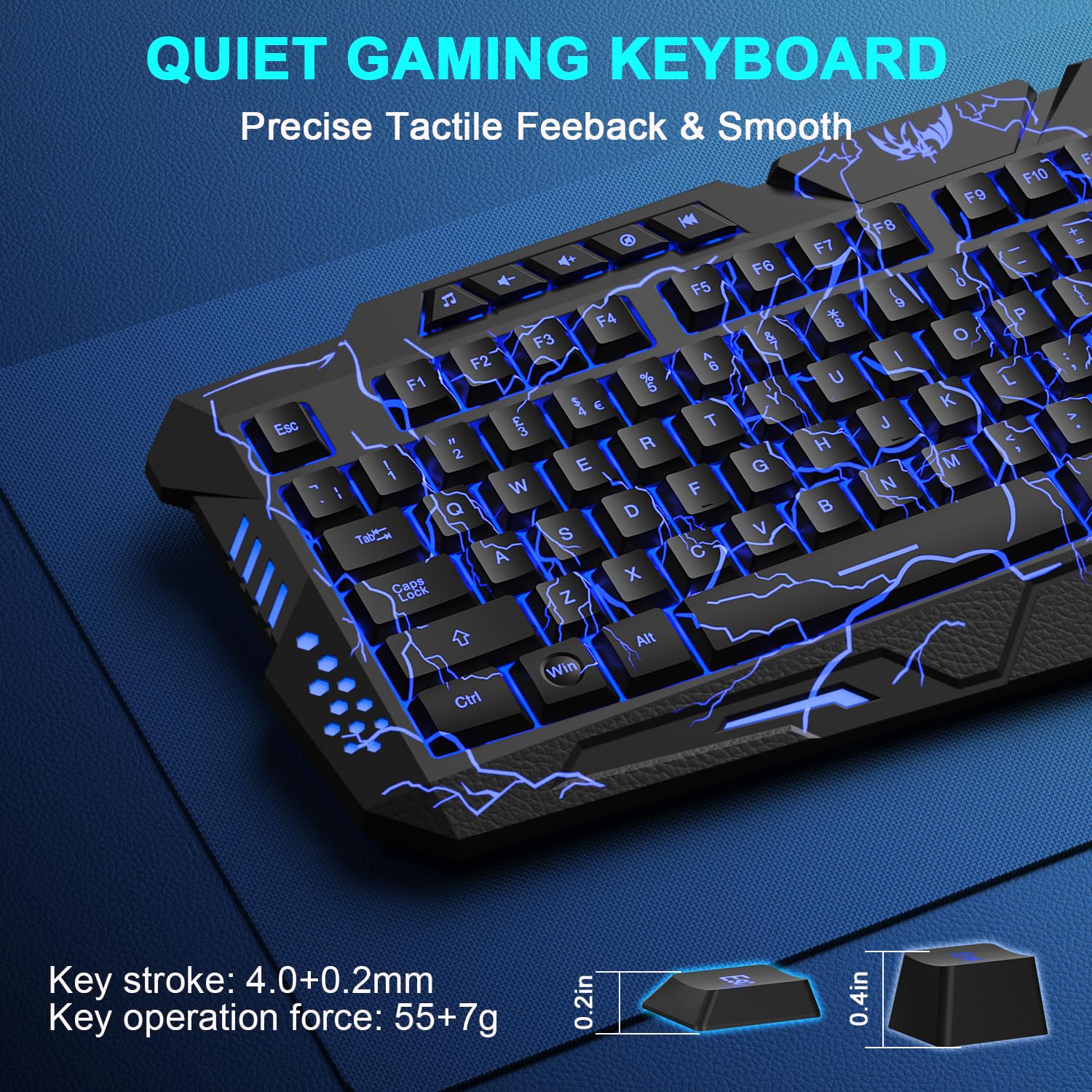 Set di tastiera e mouse da gioco con cuffie, layout UK, tastiera cablata retroilluminata crack, mouse da gioco a LED a 4 colori, cuffie over-ear, tappetino per mouse grande, pacchetto tutto