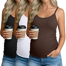 3 Pack Womens Maternity Tank Tops Casual Ribbed Spaghetti Strap Pregnancy Cami Top Sleeveless Ruched Camisole