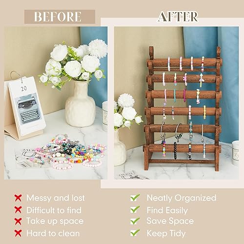 Miniatura 4 de Marsui Soporte de pulsera de madera y exhibición de 6 niveles, organizador de pulsera, exhibiciones de pulsera para venta de soporte de pulsera para