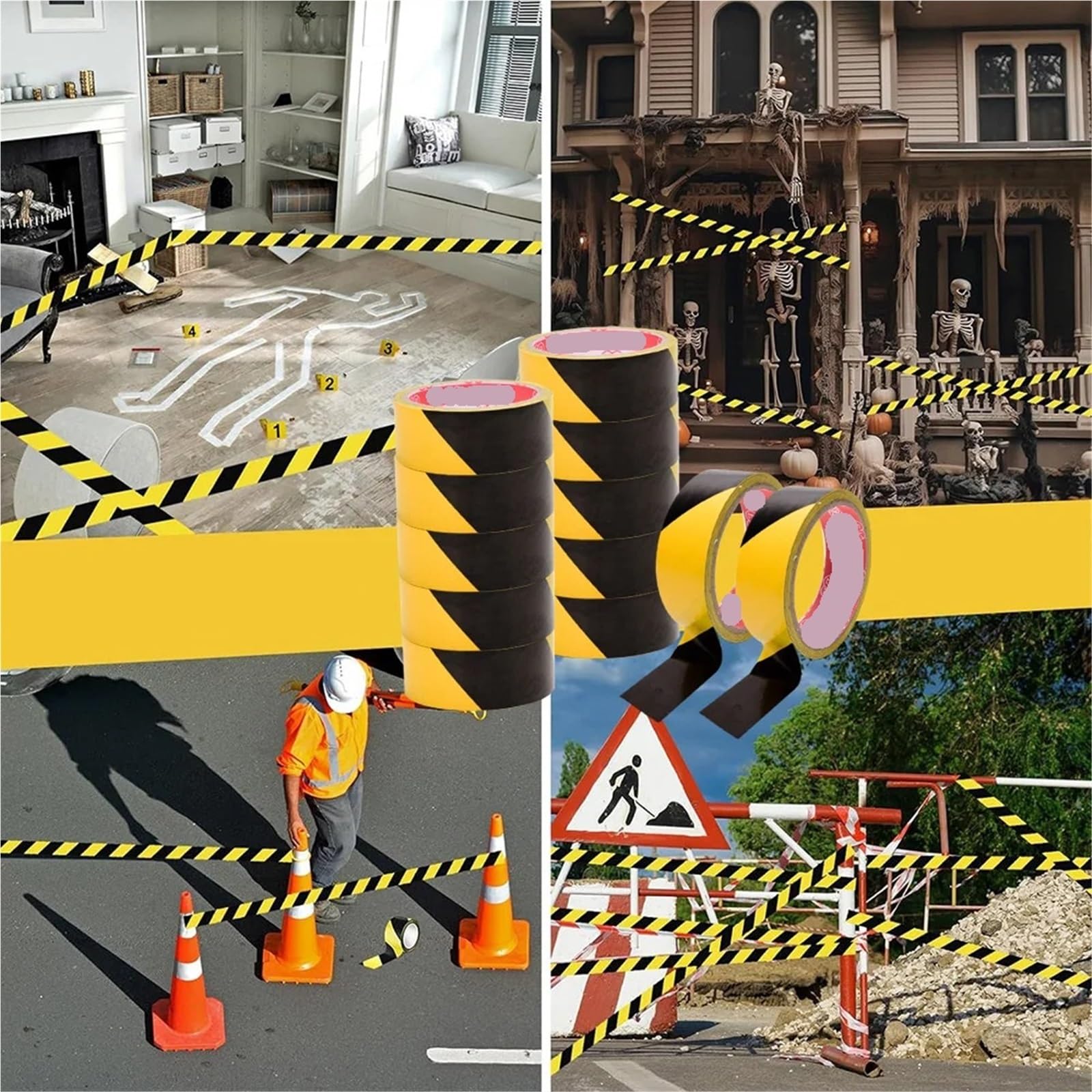 piso de cinta de precaución, Cinta de señalización suelo advertencia peligro for interiores y exteriores, 20-50 mm x 11 m, paquete 3(30mmX11m)