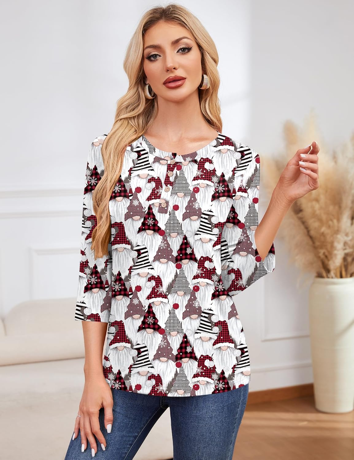 LOMON 3/4 Length Sleeve Womens Tops Dressy Casual Crewneck Pullover Tunics Summer Cute Blouses Fashion 2025 Tees Shirts - Image 3