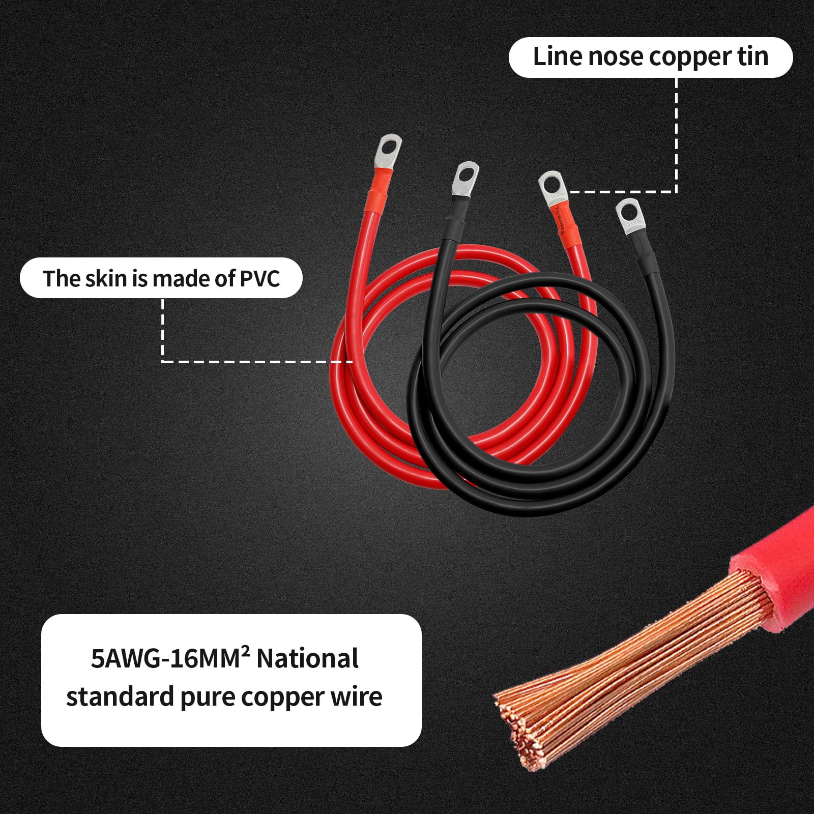 Cavi Batteria Inverter 2/0 AWG Rosso+Nero - Rame Puro Flessibile Per Camper, Barca, Solare - Con Terminali 3/8"