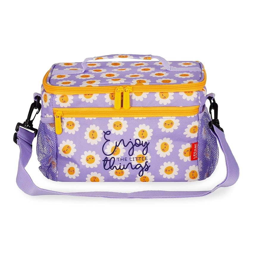 Legami - Isolierte Lunch-Tasche, Thema Daisy, Thermotasche für Mittagessen, Großes Fassungsvermögen 7,7 Liter, Verstellbarer Schultergurt, 28 x 17 x 15 cm