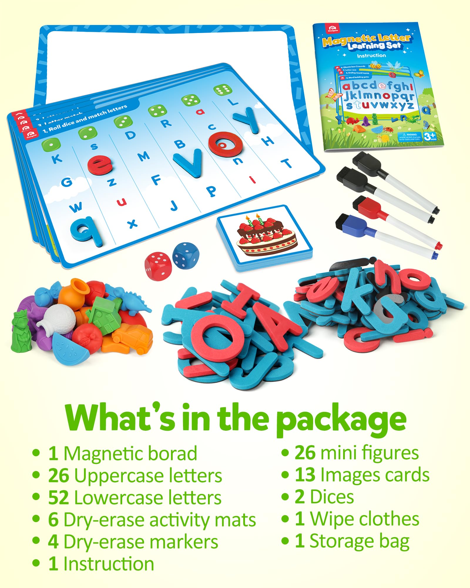 Coogam Preschool Alphabet Learning Playset, Magnetische Buchstaben Matching Spiel, Bildungsabc-Erkennung mit 6 Aktivitätskarten, Phonische Manipulative Autismus Spielzeug für Kinder im Alter von 3+