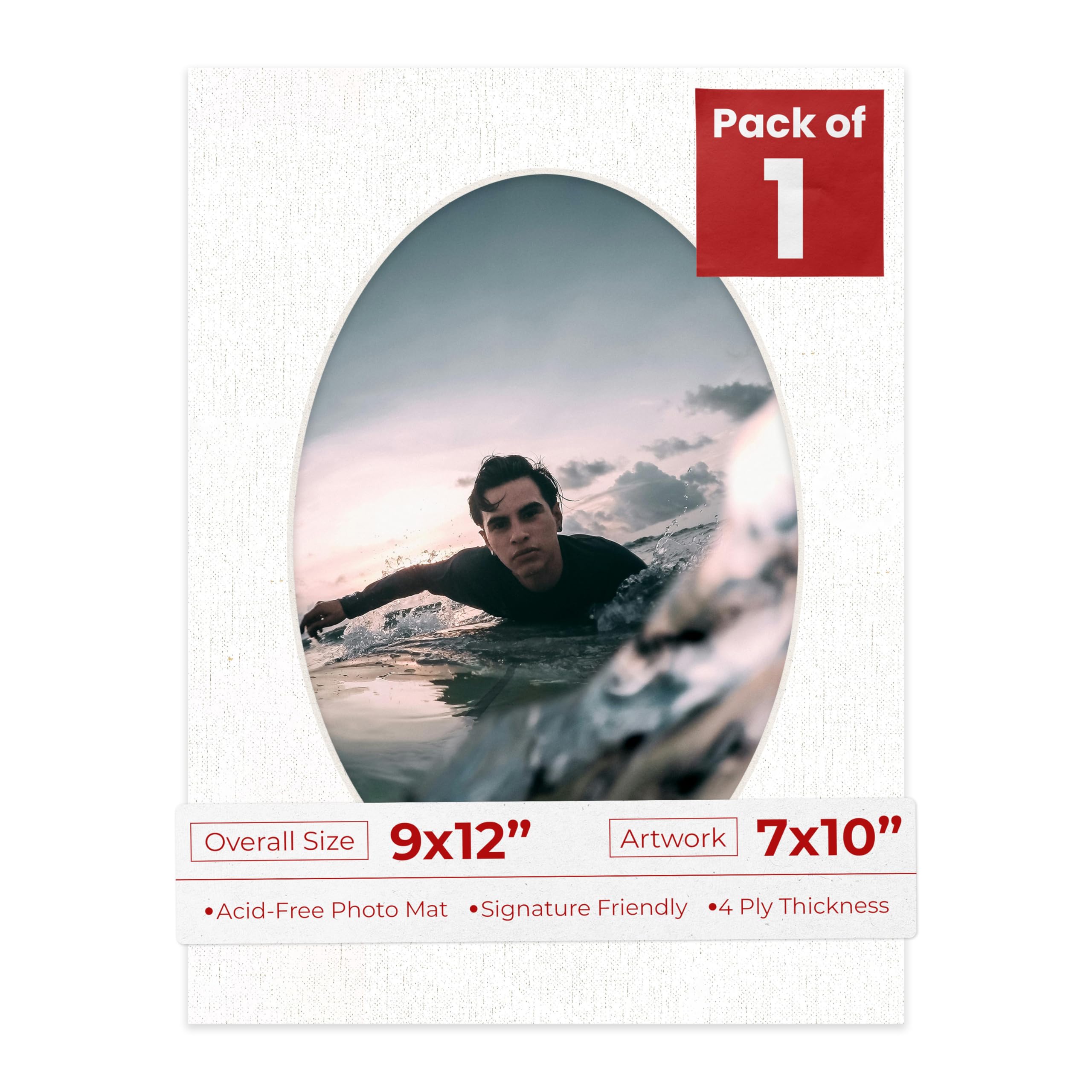 9x12 Mat Bevel Cut for 7x10 Photos - Precut White Linen Canvas Oval Shaped Photo Mat Board Opening - Acid Free Matte to Protect Your Pictures - Bevel Cut for Family Photos, Pack of 1 Matboard Show Kit-image-11