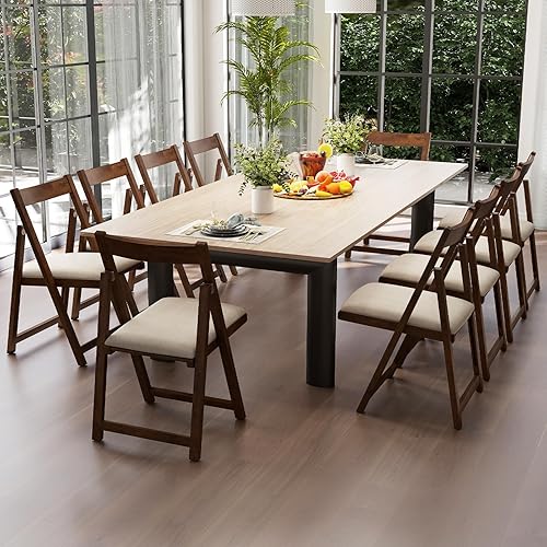 Miniatura 9 de GOFLAME Juego de 4 sillas plegables de comedor, sillas plegables con asiento acolchado y respaldo ergonómico, marco de madera de goma, sillas