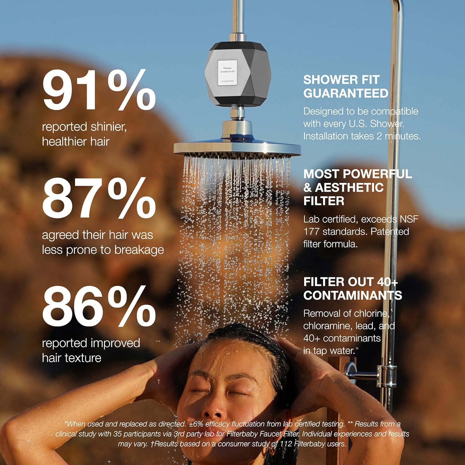 Filterbaby Diamond Shower Filter, IAPMO Certified to NSF177 Standard,Expert Developed Filter for Skin&Hair,Lab Tested to Reduce up to 99%Chlorine,Chloramine&Impurities,Eco Friendly Long Lasting,Chrome