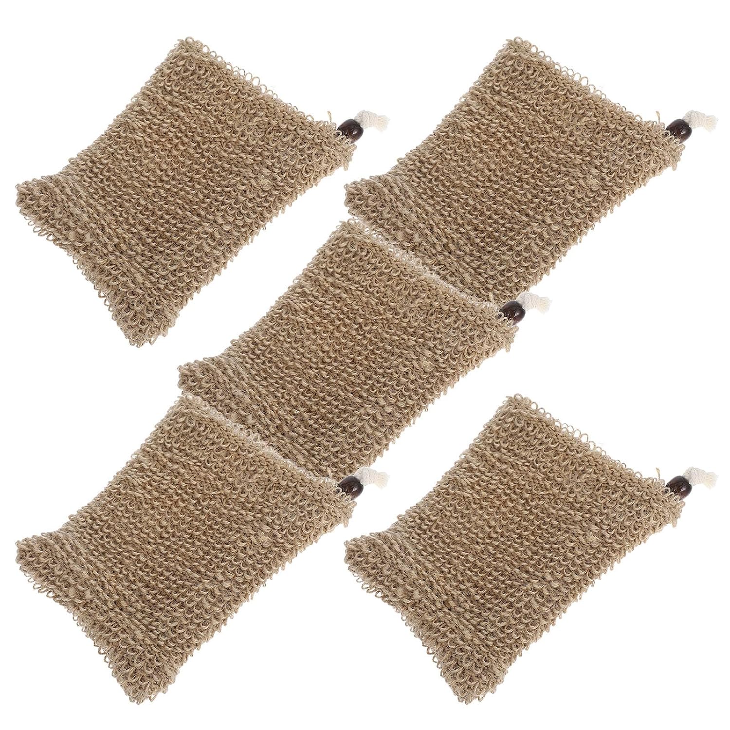 5pcs Soap Foaming Nets Bag for Face and Body, Natural Hemp Material with Drawstring, Multifunctional Portable Exfoliating and Facial Cleansing Net for Daily Shower Use